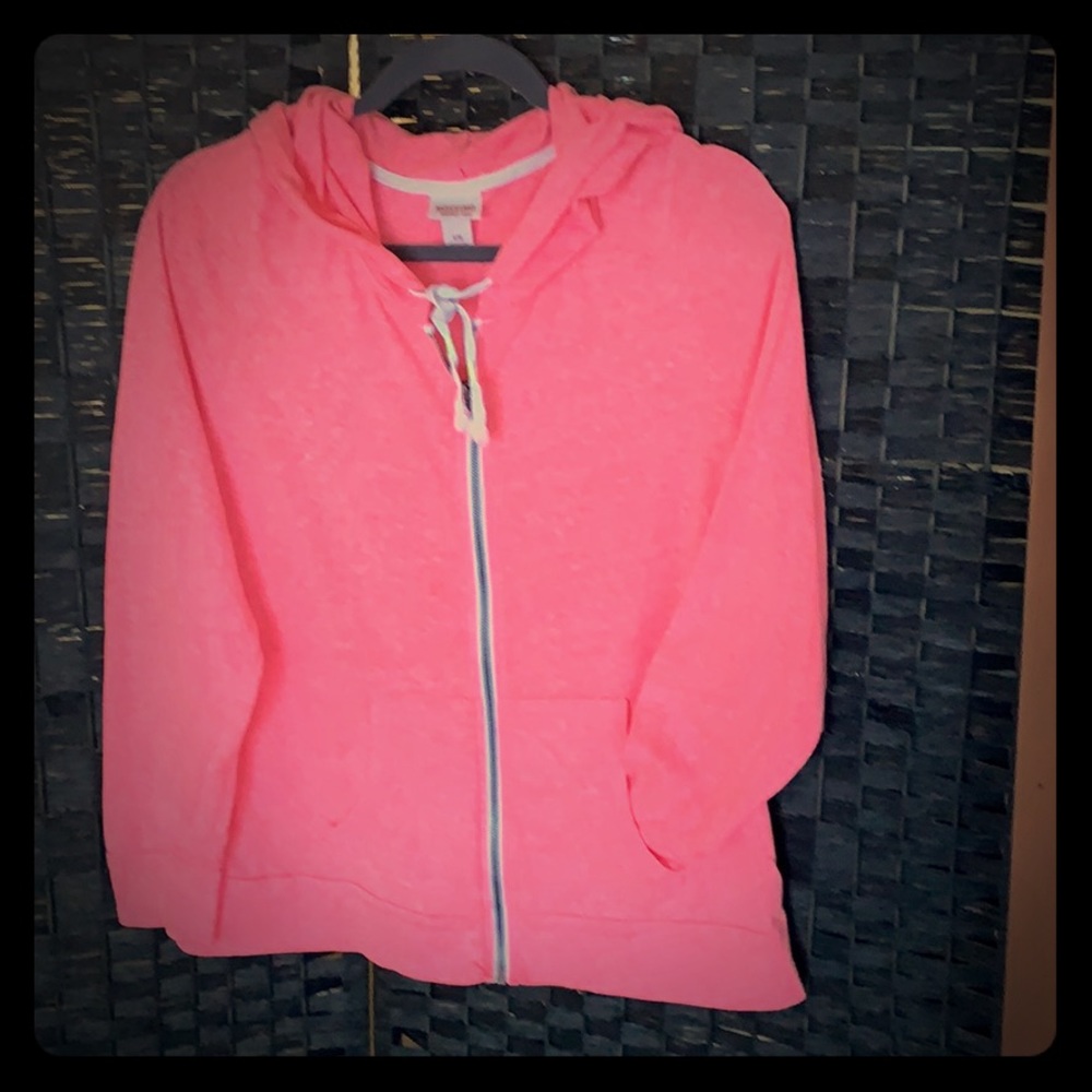 Apricot colored light weight hoody.
